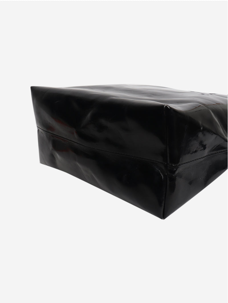 Black faux leather tote bag