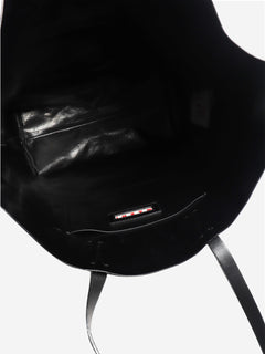 Black faux leather tote bag