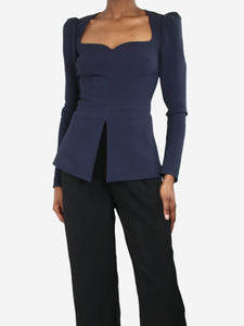 Safiyaa Blue heart neckline peplum top - size UK 6