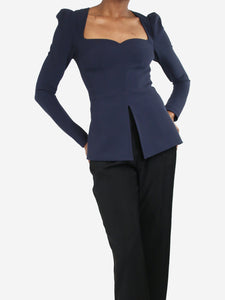 Safiyaa Blue heart neckline peplum top - size UK 6