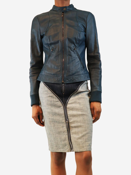 Blue lambskin leather jacket - size UK 8 product image