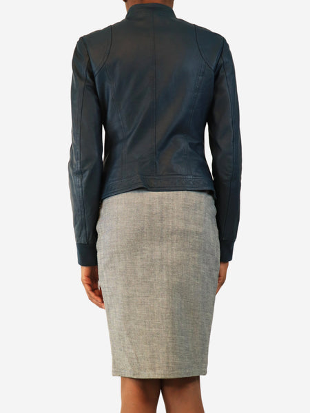 Blue lambskin leather jacket - size UK 8 alternate image