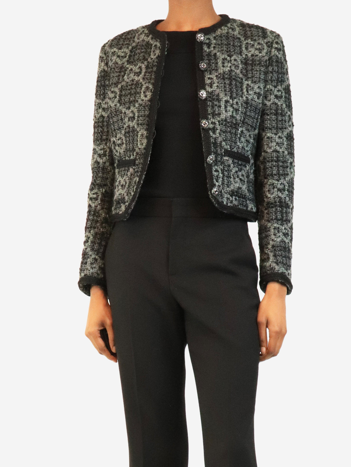 Dark grey GG tweed cropped jacket - size UK 6 Coats & Jackets Gucci 