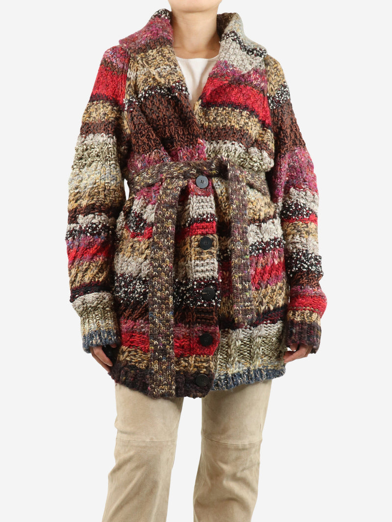 chunky belted wool blend cardigan