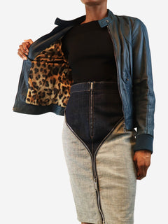 Blue lambskin leather jacket - size UK 8