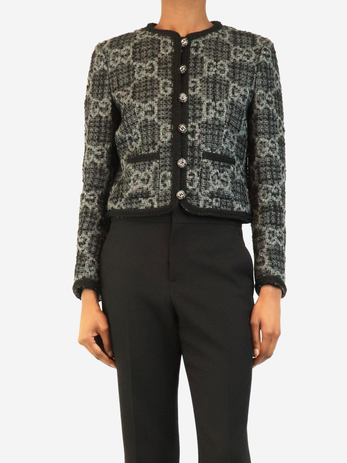 Dark grey GG tweed cropped jacket - size UK 6 Coats & Jackets Gucci 