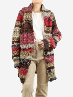 Multicolour chunky belted wool-blend cardigan - size UK 12 Knitwear Christian Dior 
