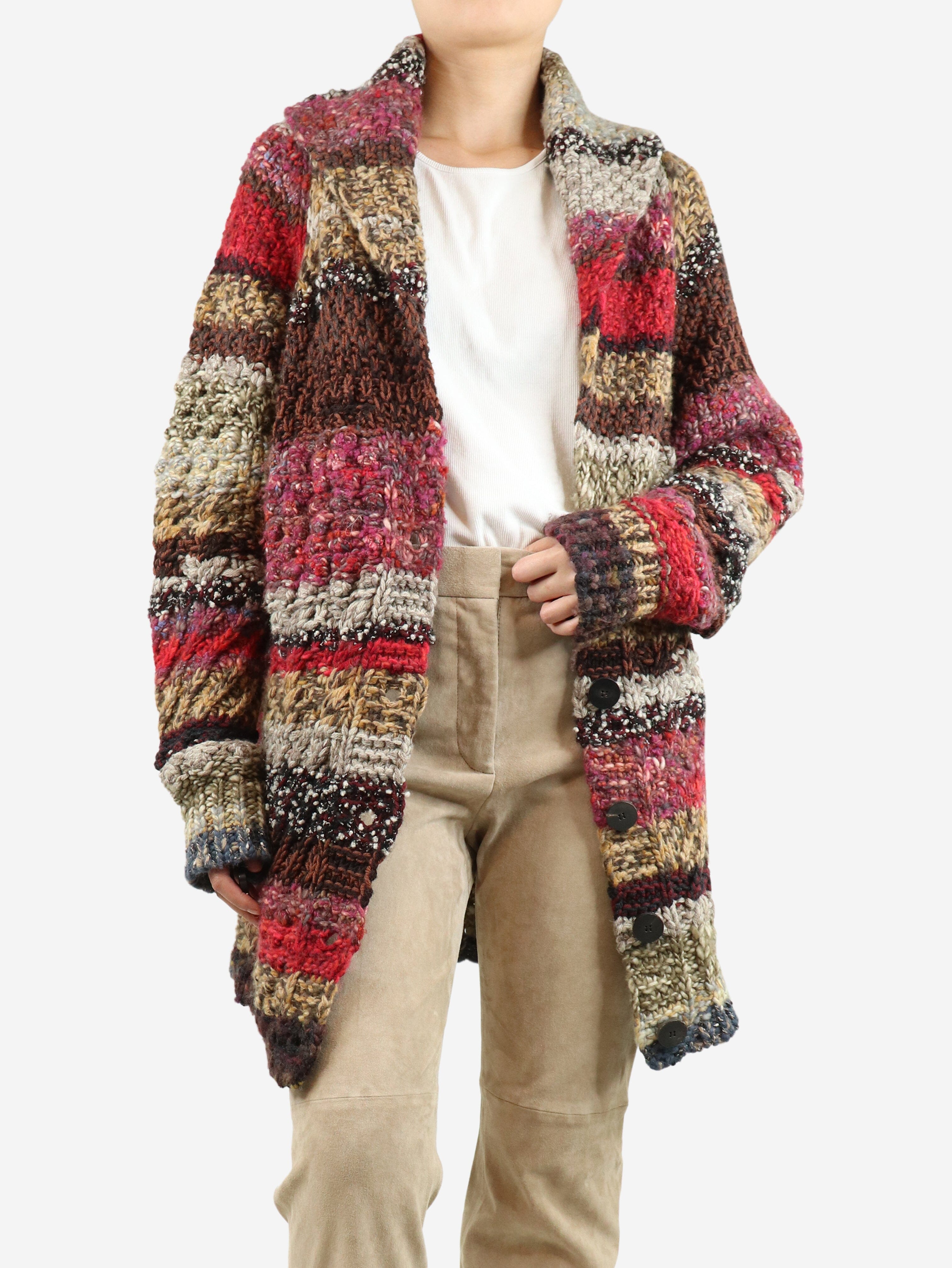 Multicolour chunky belted wool-blend cardigan - size UK 12 Knitwear Christian Dior 