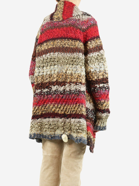 Multicolour chunky belted wool-blend cardigan - size UK 12 alternate image