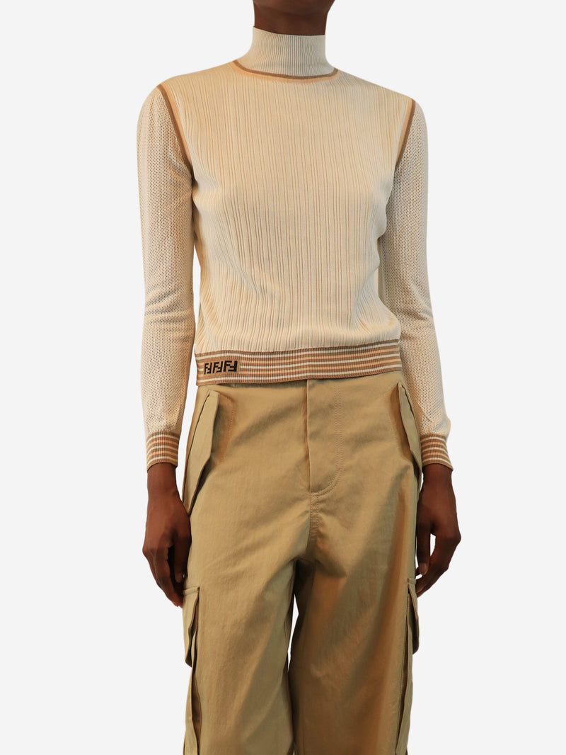 Cream ribbed stripe top - size XS