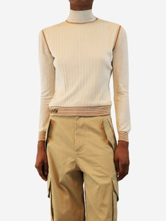 Cream ribbed stripe top - size XS