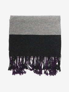 Mulberry Purple and grey striped scarf