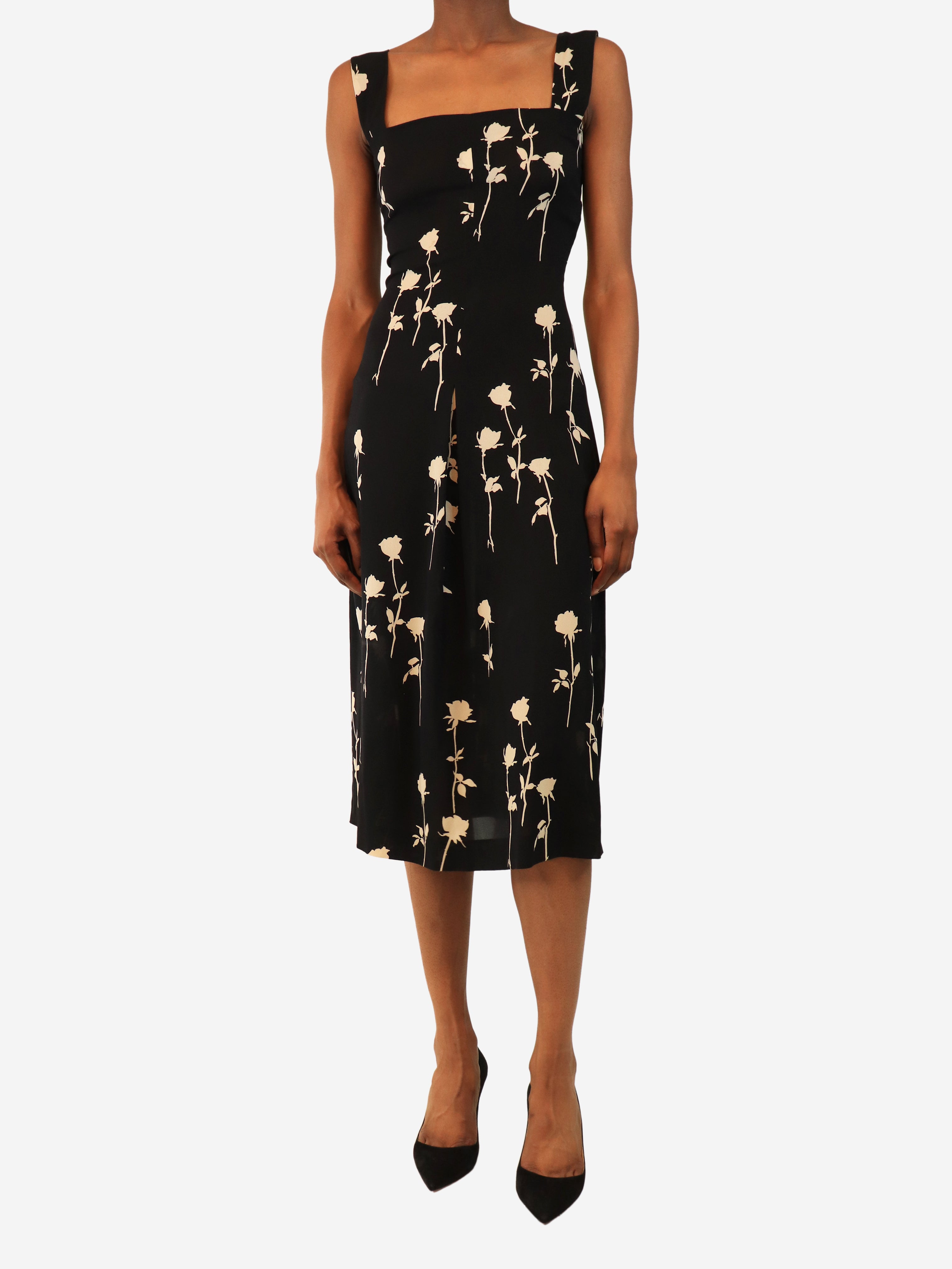 Black silk floral-print slip dress - size UK 6