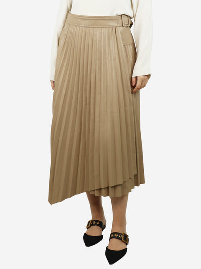 Taupe faux leather pleated midi skirt - size UK 12 Skirts Jonathan Simkhai 