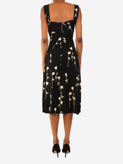 Black silk floral-print slip dress - size UK 6