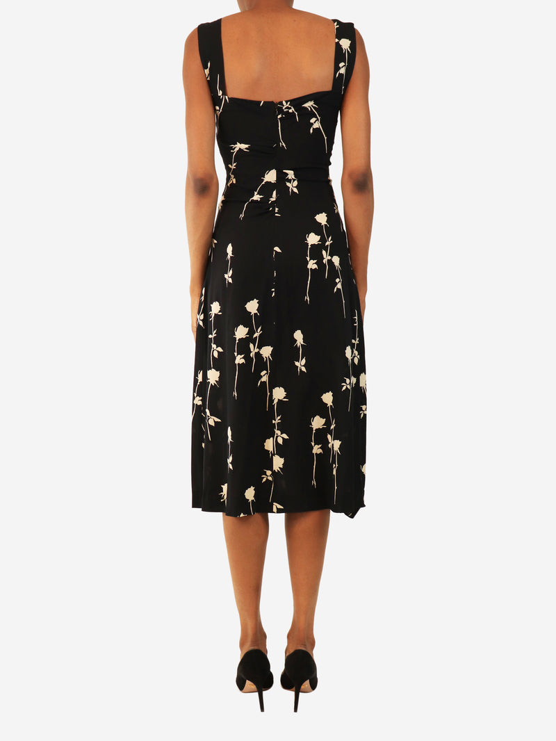 Black silk floral-print slip dress - size UK 6