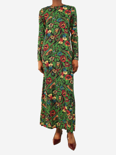 Black and green floral long sleeve maxi dress - size XS product image
