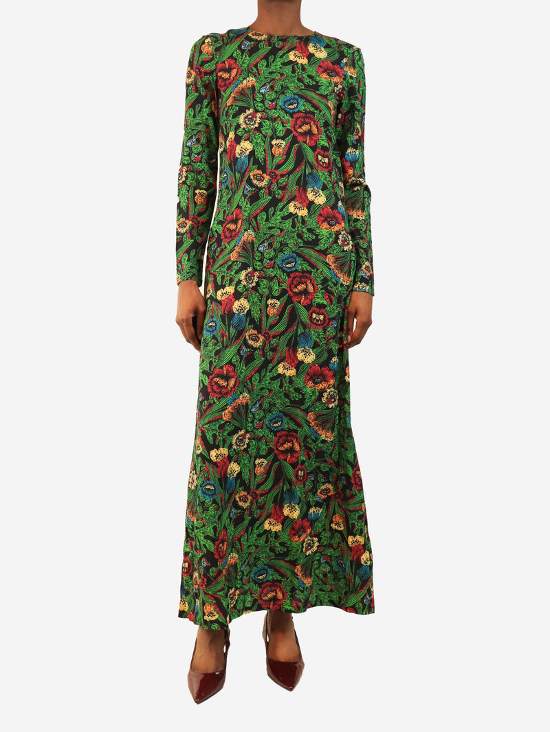 Black and green floral long sleeve maxi dress - size XS