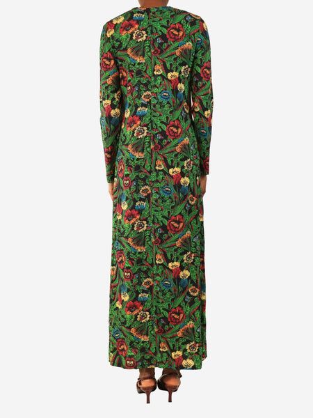 Black and green floral long sleeve maxi dress - size XS alternate image