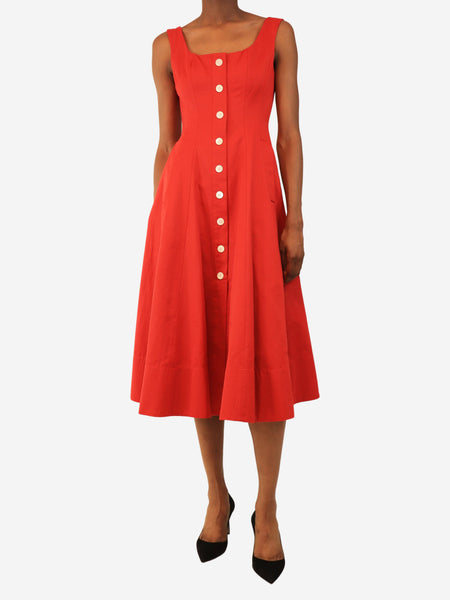 Red button-front midi dress - size UK 6 product image