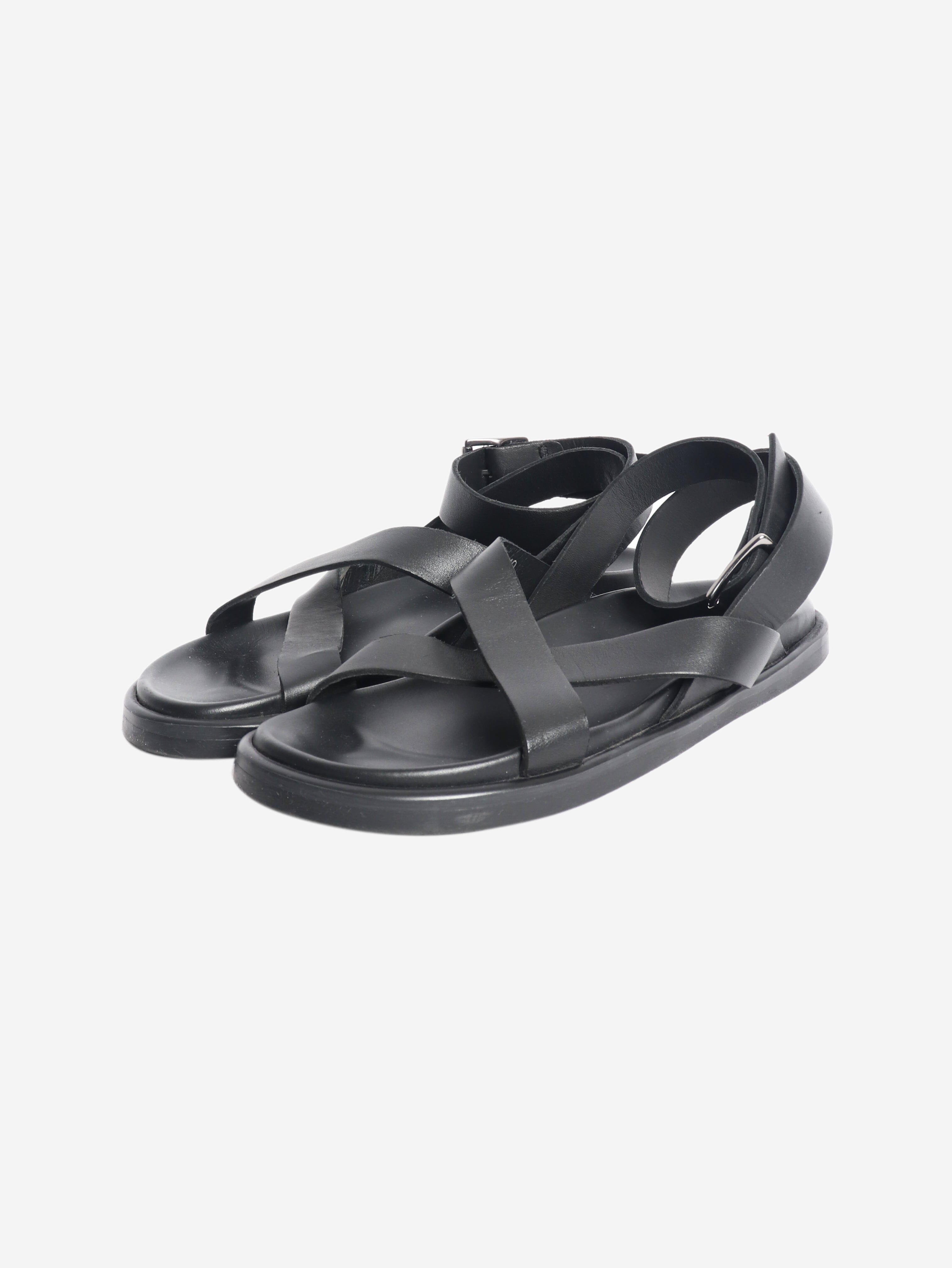 Black chunky strappy leather sandals - size EU 41 (UK 8) Flat Sandals Mikuta 
