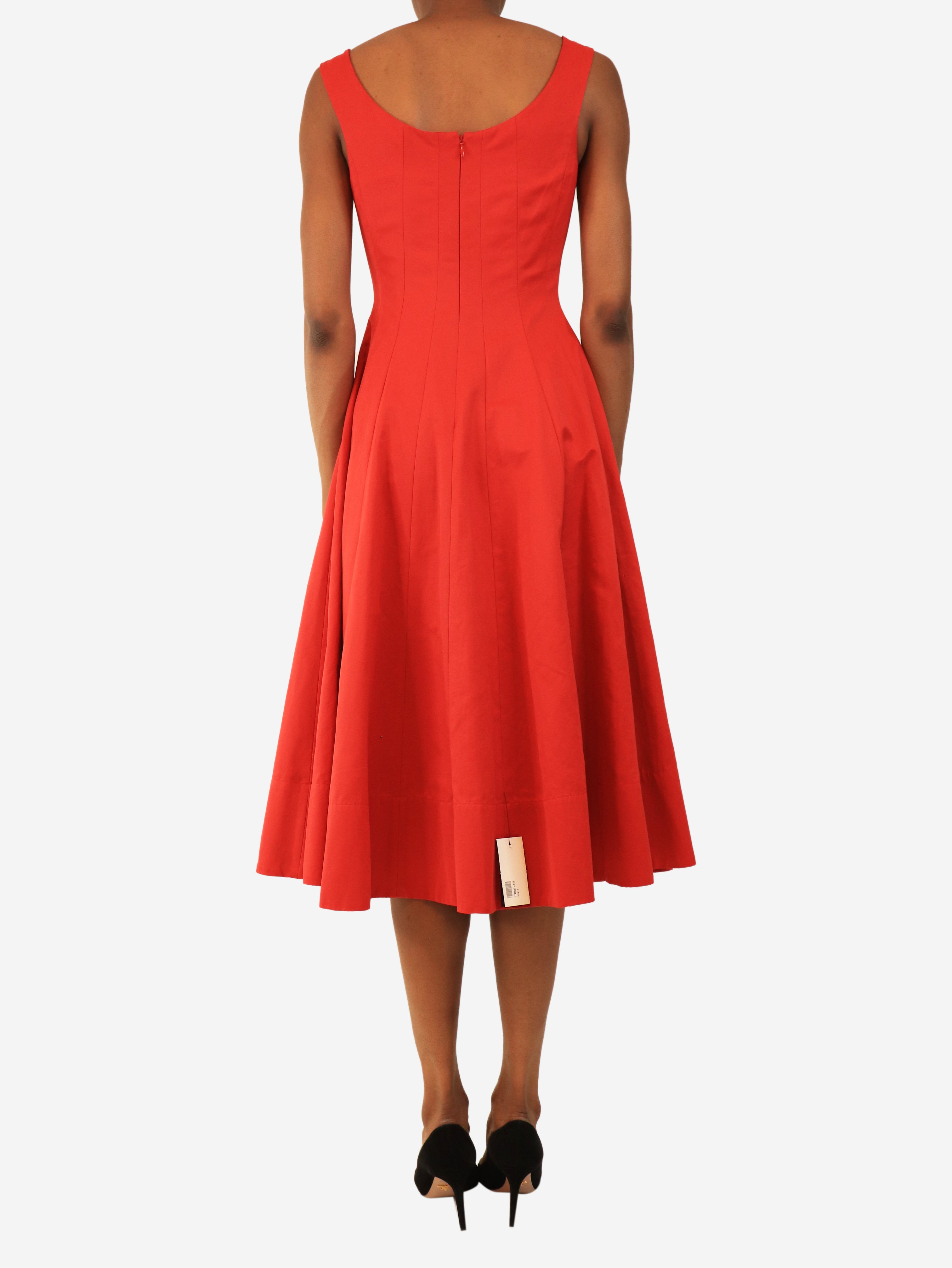 Red button-front midi dress - size UK 6