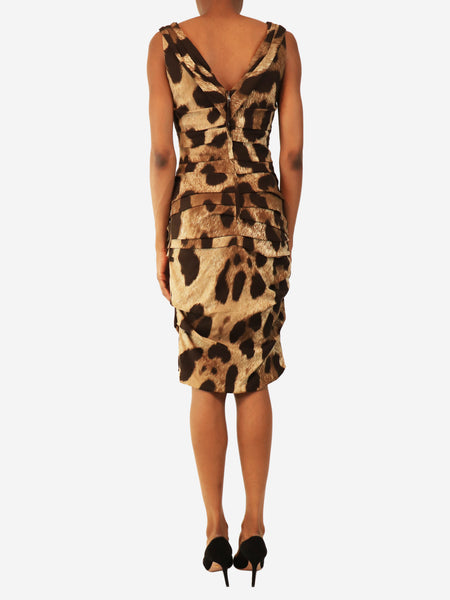 Brown ruched animal-print mini dress - size UK 10 alternate image