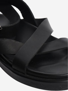 Black chunky strappy leather sandals - size EU 41 (UK 8) Flat Sandals Mikuta 