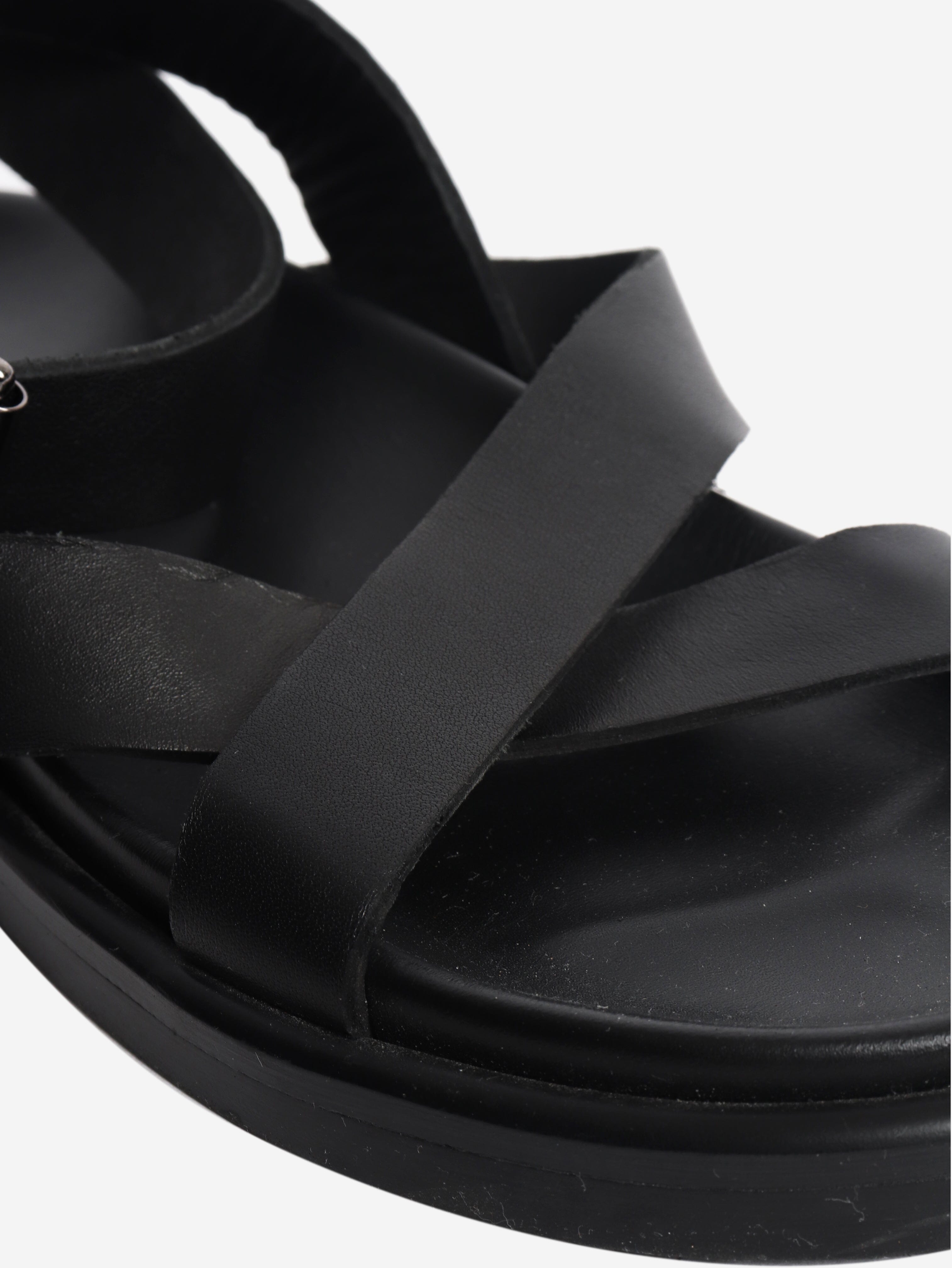 Black chunky strappy leather sandals - size EU 41 (UK 8) Flat Sandals Mikuta 