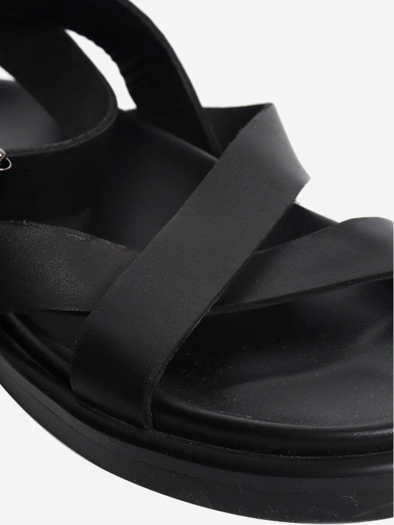 Black chunky strappy leather sandals - size EU 41 (UK 8) Flat Sandals Mikuta 