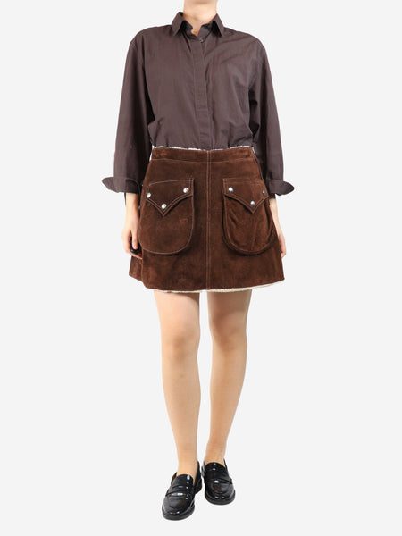 Brown shearling mini skirt - size UK 12 alternate image