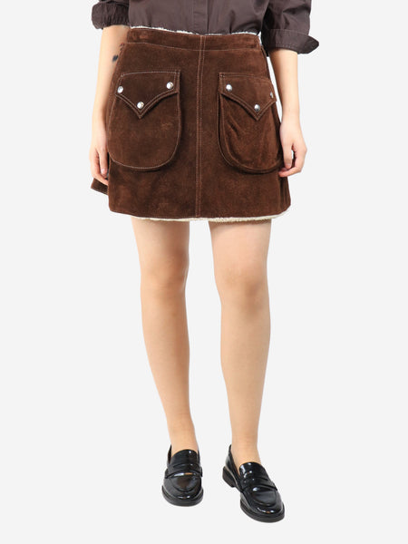 Brown shearling mini skirt - size UK 12 product image