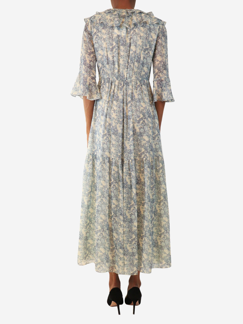 Blue floral midi dress - size UK 6 Dresses Celine 