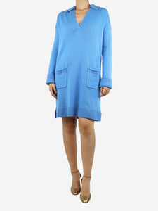 Diane Von Furstenberg Blue wool knit polo dress - size UK 10