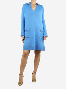 Diane Von Furstenberg Blue wool knit polo dress - size UK 10