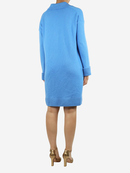 Blue wool knit polo dress - size UK 10 alternate image