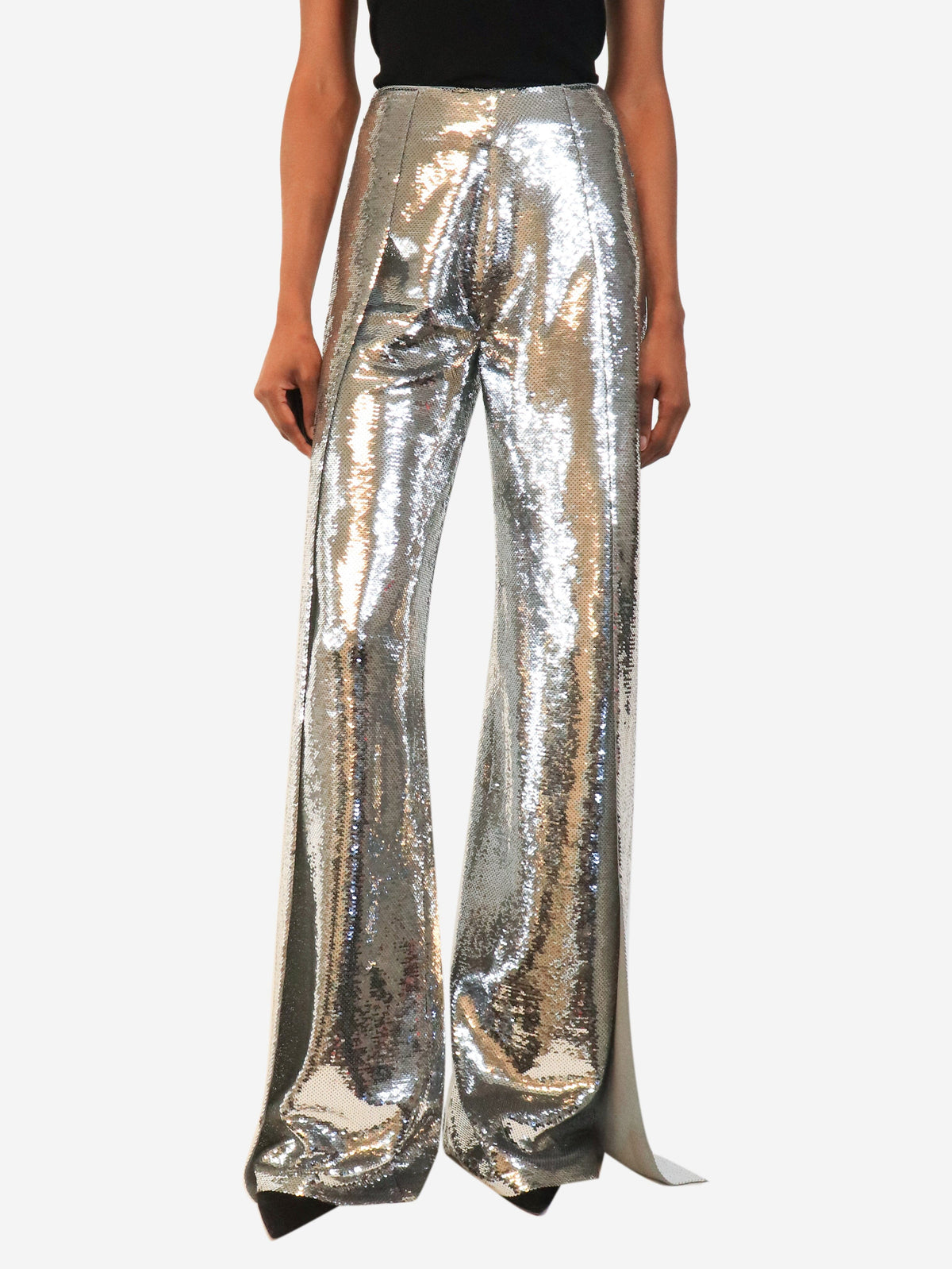 Silver SS22 sequin flared trousers - size UK 4 Trousers Tom Ford 