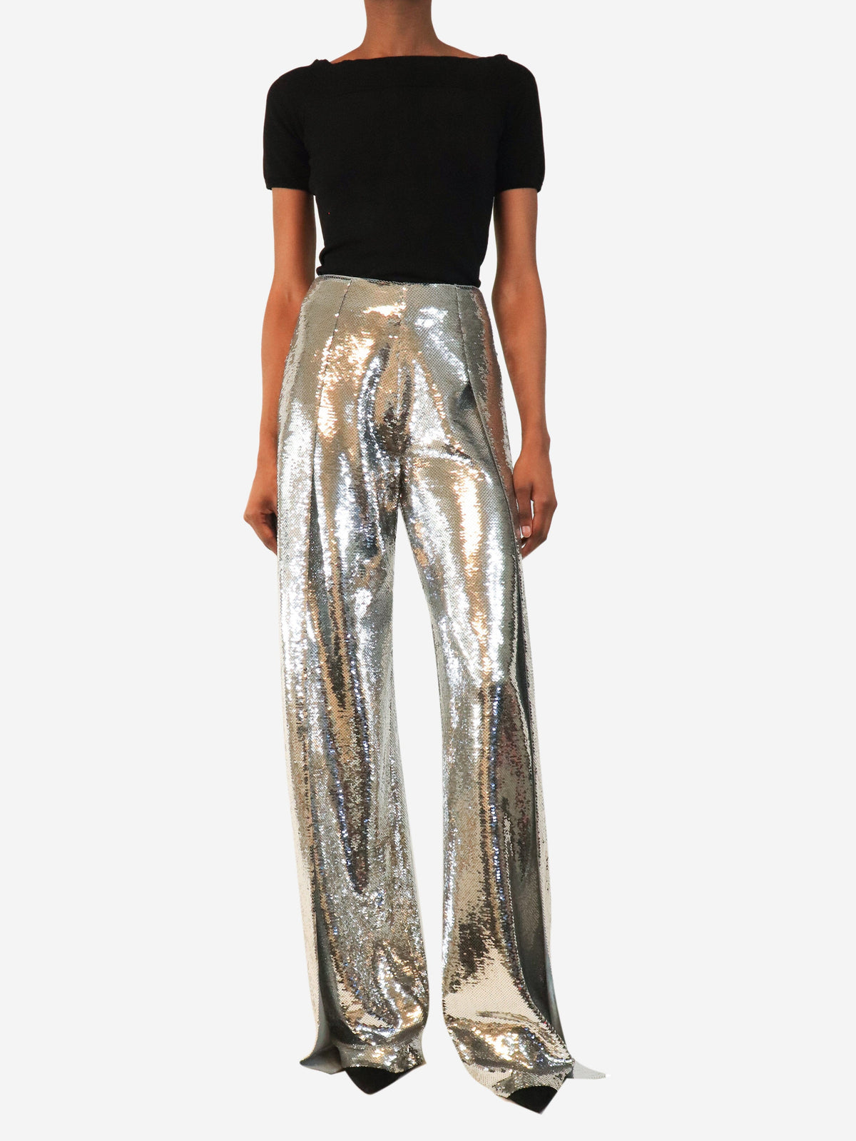 Silver SS22 sequin flared trousers - size UK 4 Trousers Tom Ford 