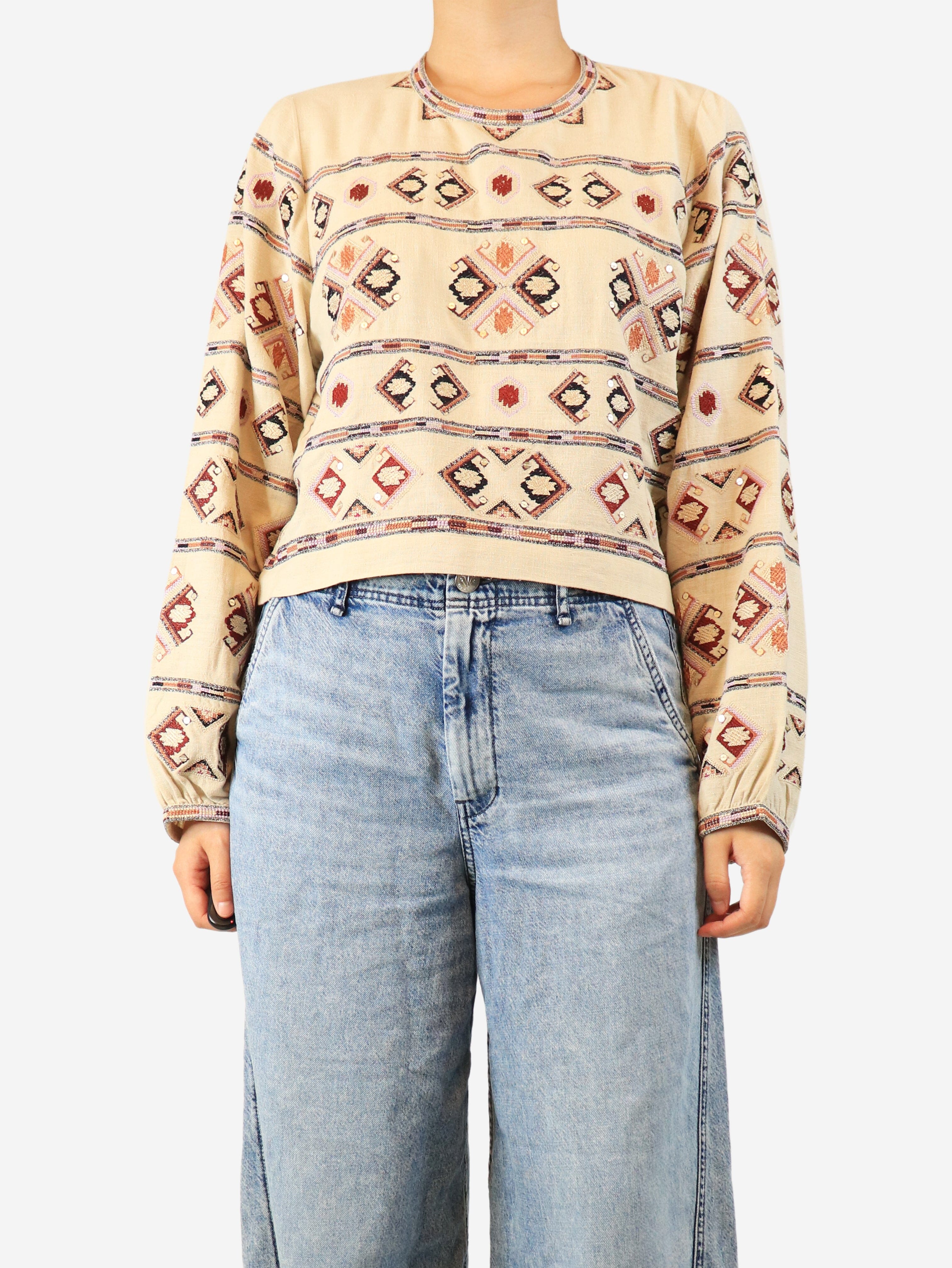 Ecru Zeyna sequin-embellished silk-gauze top - size UK 8 Tops Isabel Marant 
