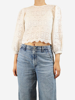 White embroidered cotton blouse - size S Tops Natalie Martin 