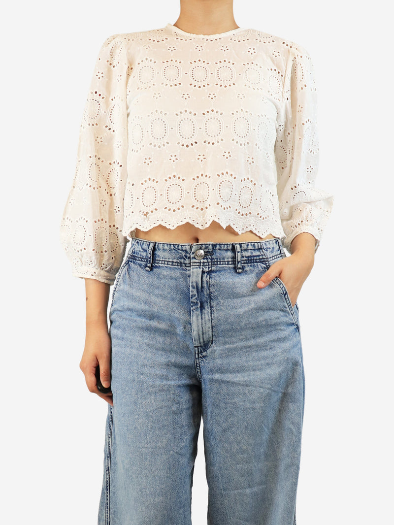 White embroidered cotton blouse - size S Tops Natalie Martin 