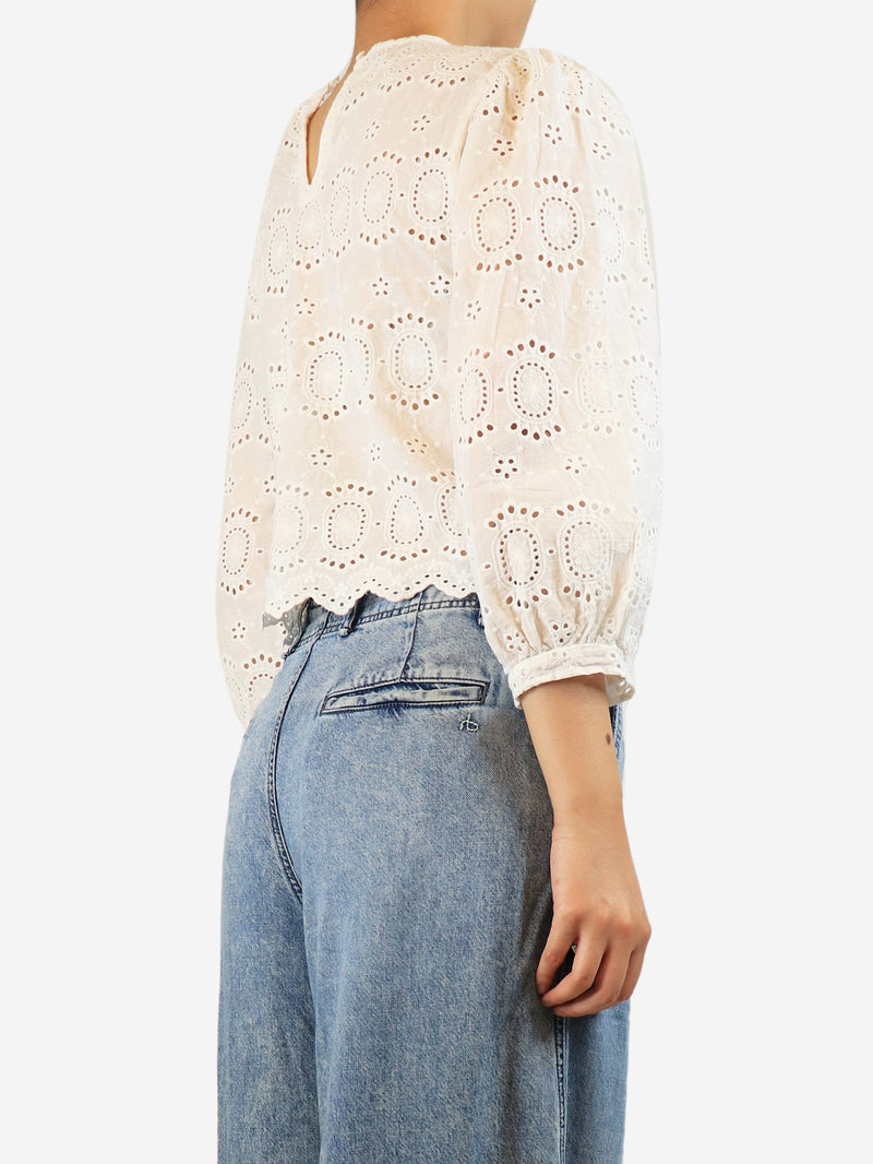 White embroidered cotton blouse - size S Tops Natalie Martin 