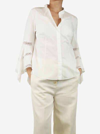 White embroidery cotton shirt - size UK 18 Tops CH Carolina Herrera 