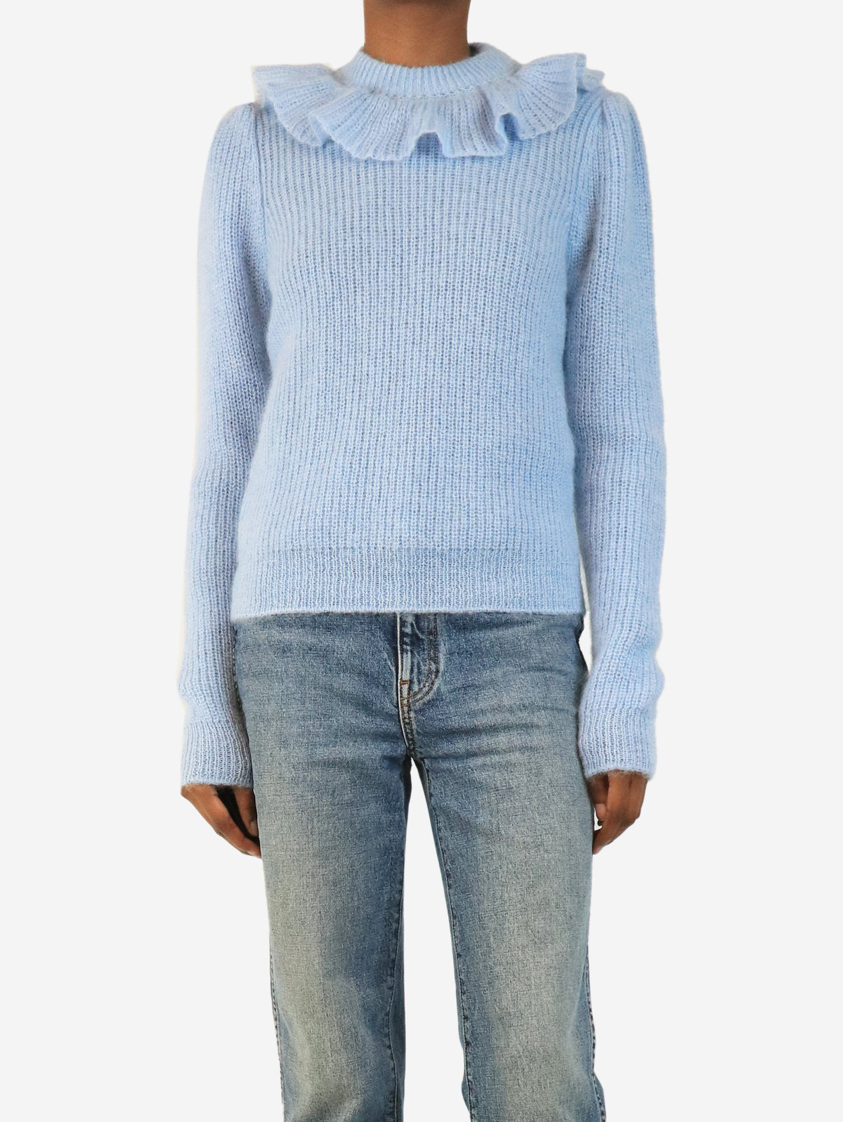 Blue ruffled collar mohair knit jumper - size UK 4 Knitwear Miu Miu 