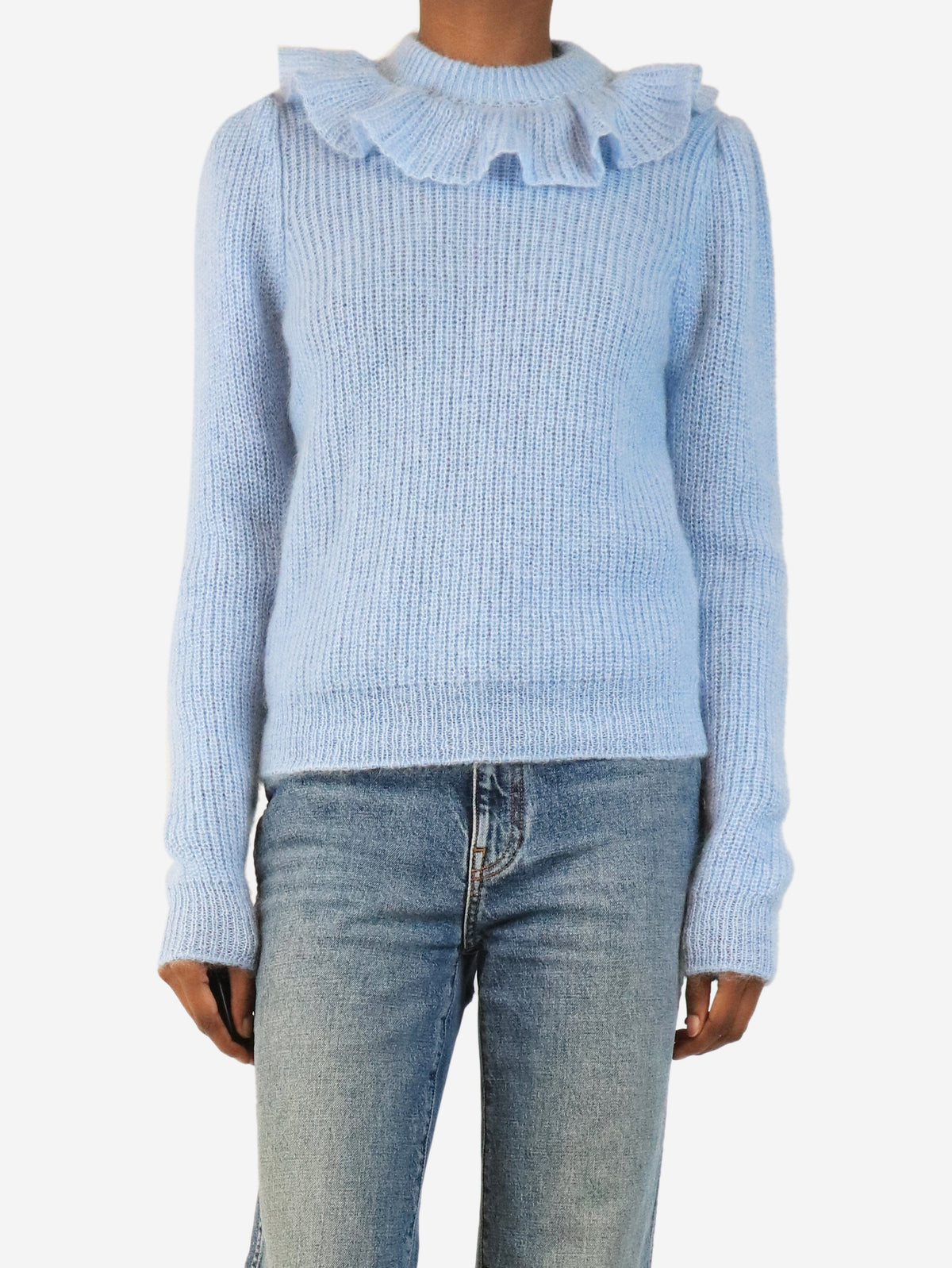 Blue ruffled collar mohair knit jumper - size UK 4 Knitwear Miu Miu 