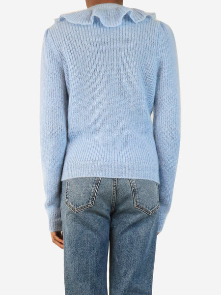 Blue ruffled collar mohair knit jumper - size UK 4 alternate image