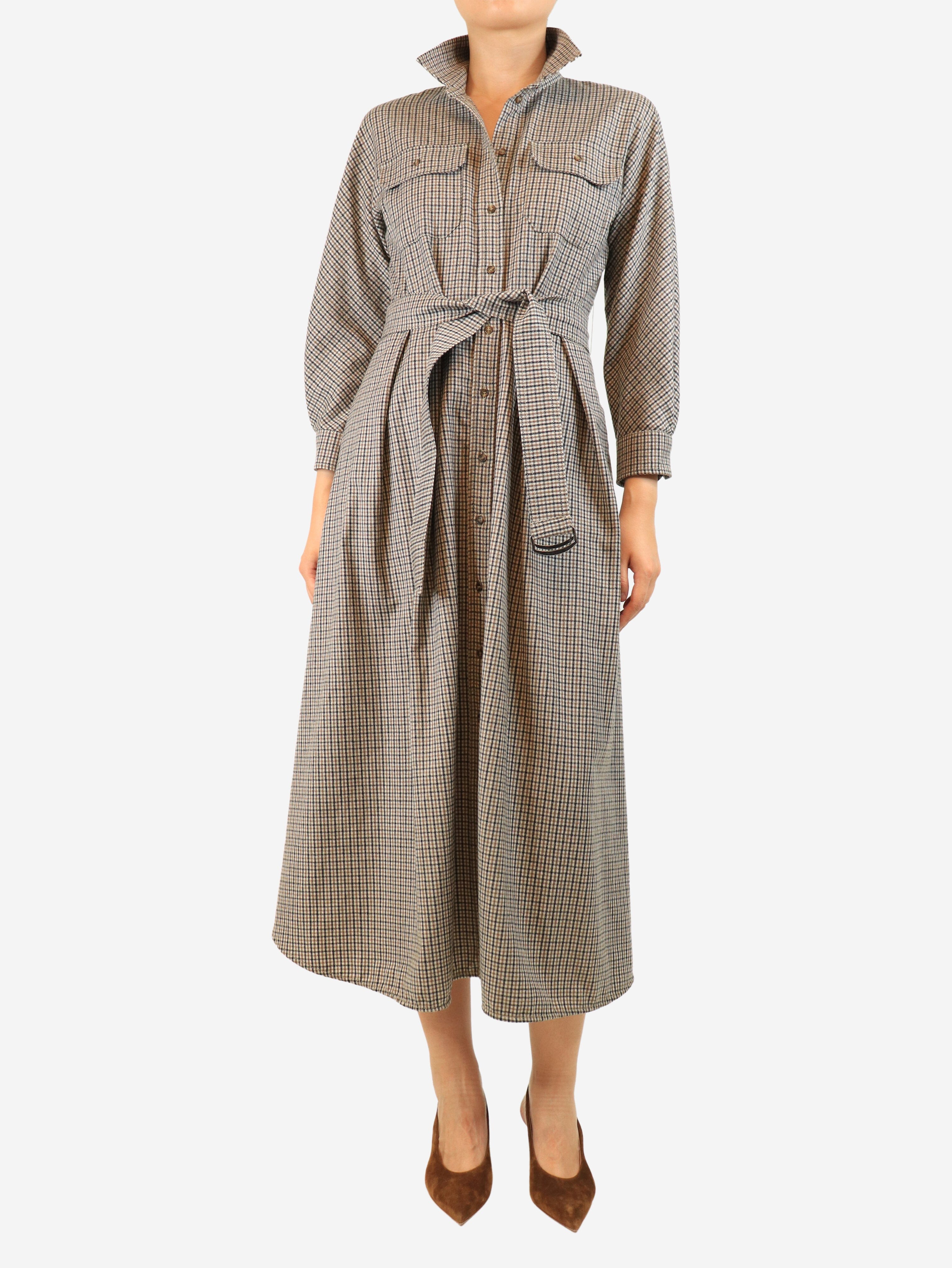 Brown gingham belted midi dress - size UK 8 Dresses Weekend Max Mara 