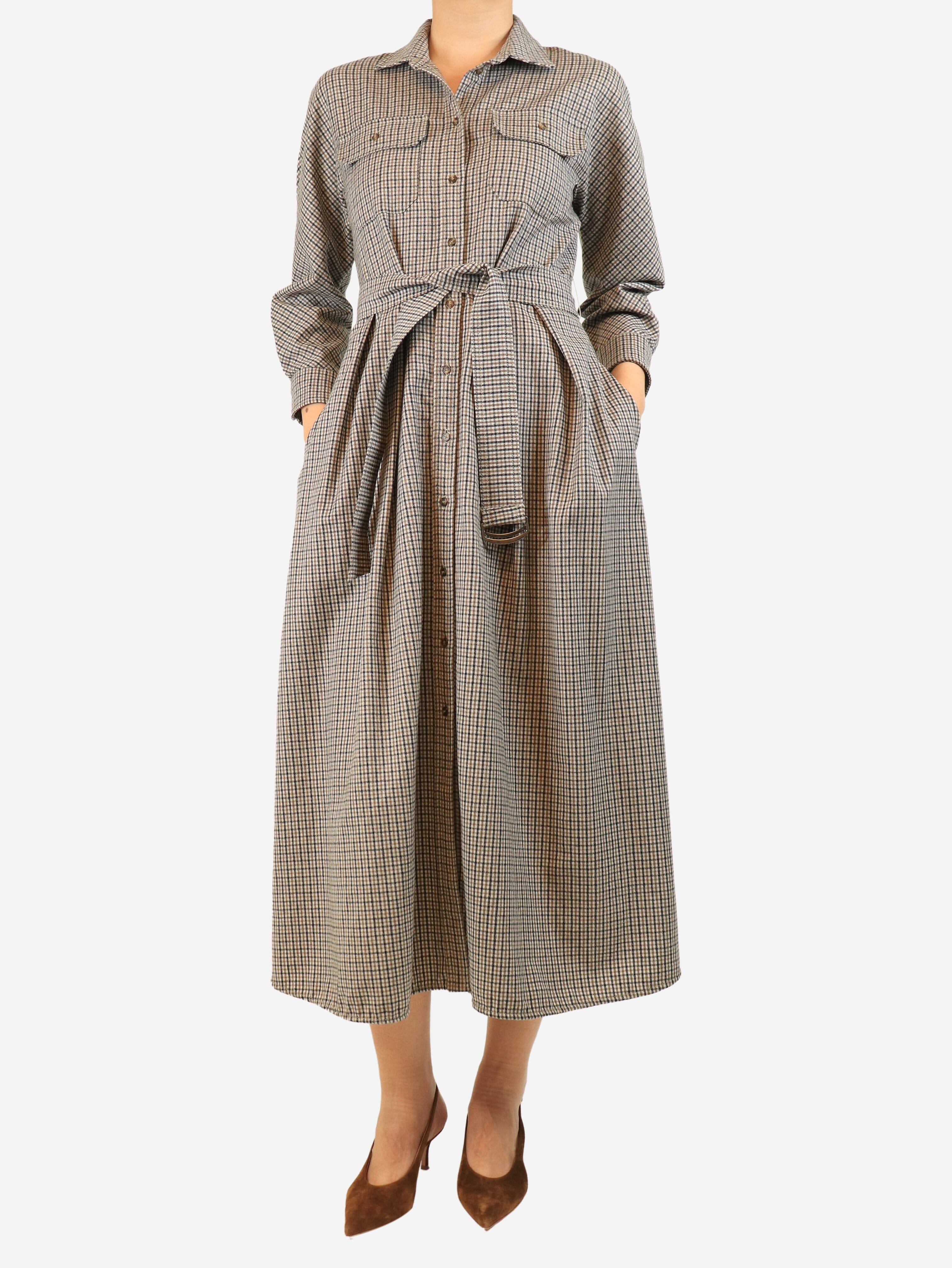 Brown gingham belted midi dress - size UK 8 Dresses Weekend Max Mara 