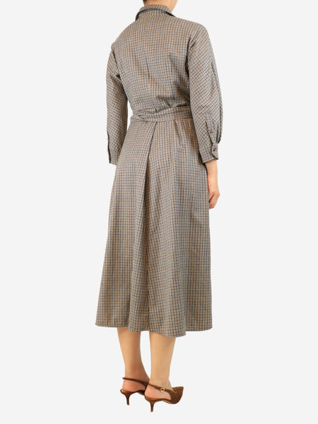 Brown check pleated shirt dress - size UK 14 alternate image