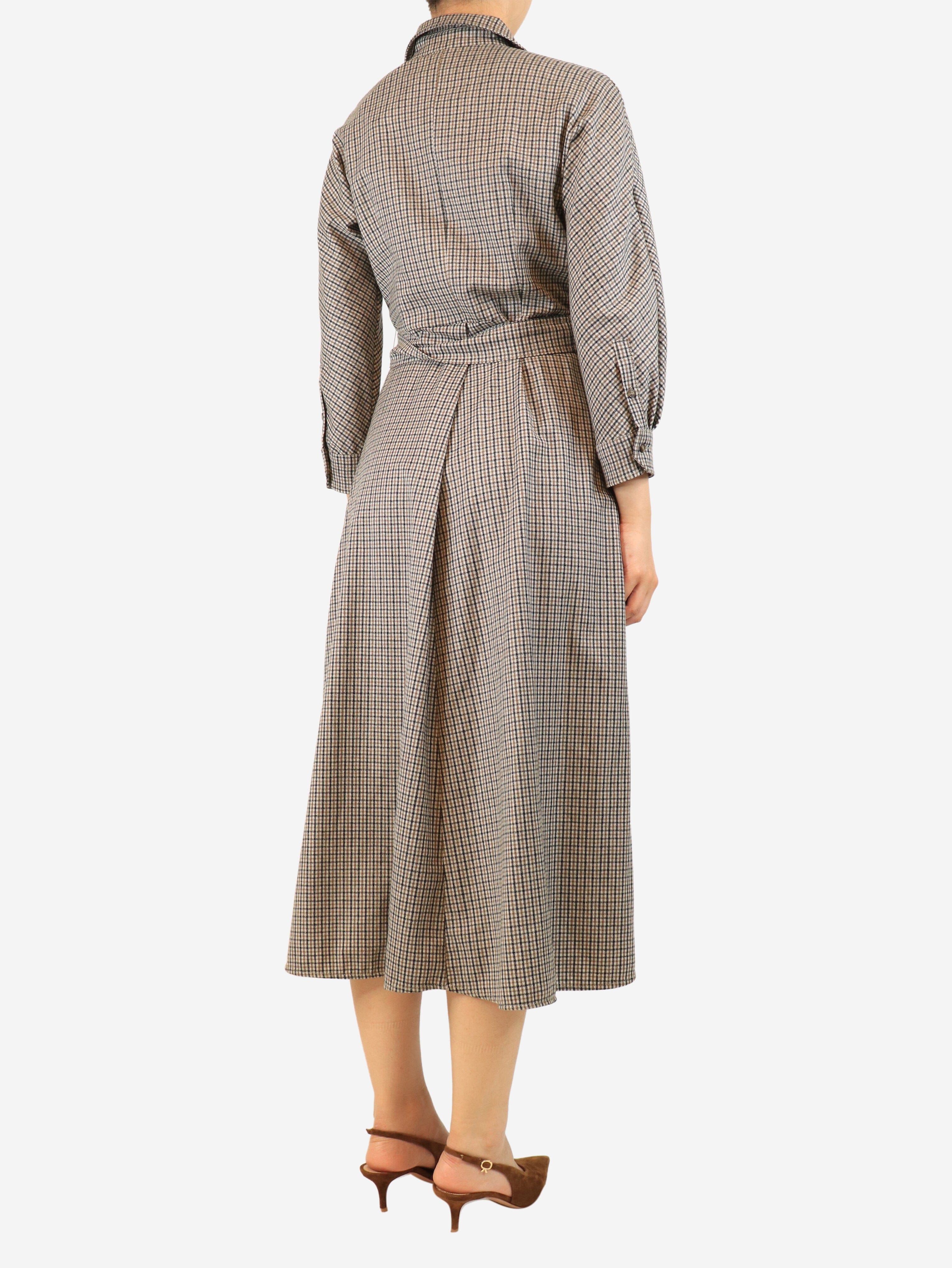 Brown gingham belted midi dress - size UK 8 Dresses Weekend Max Mara 